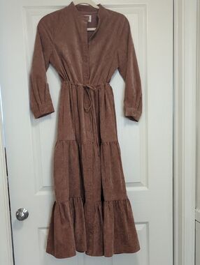 Dainty Jewells Button-Front Tiered Corduroy Maxi Dress - Rose Brown